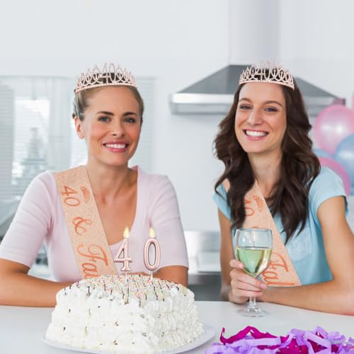 40th Birthday Decoration for Women Rose Gold Tiara Sash Candle by Juesly - Used condition - Image 4