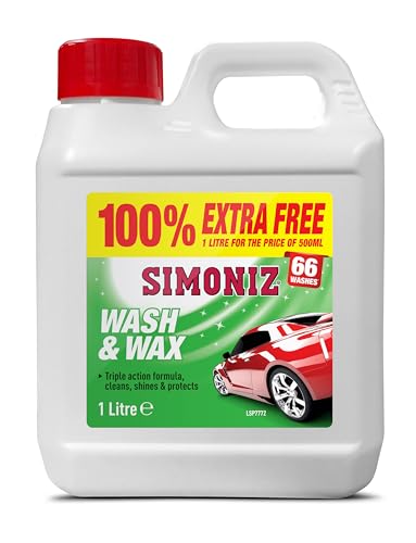 Simoniz Wash & Wax 1 L – Triple-Action Car Shampoo & Wax – Cleans, Shines & Protects Paintwork – Up to 66 Washes – High-Foam Car Wash Shampoo for Glossy Finish – Simoniz Car Care