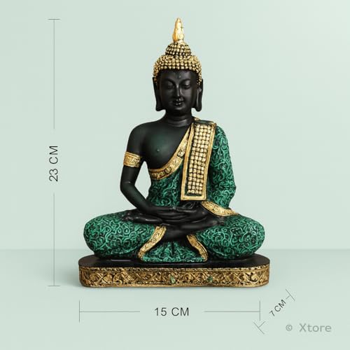 Image of Beautiful Resin Meditating Buddha Statue for Home Decor (Pack of 1, Green & Black)