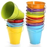 Nicunom 12 Pack Small Metal Buckets with Handle, Colored Galvanized Metal Bucket Small Pails for Party Favors, Decor, Garden Planters, 4.5 x 5 Inch