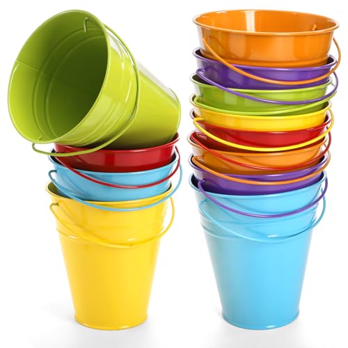 Nicunom 12 Pack Small Metal Buckets with Handle, Colored Galvanized Metal Bucket Small Pails for Party Favors, Decor, Garden Planters, 4.5 x 5 Inch