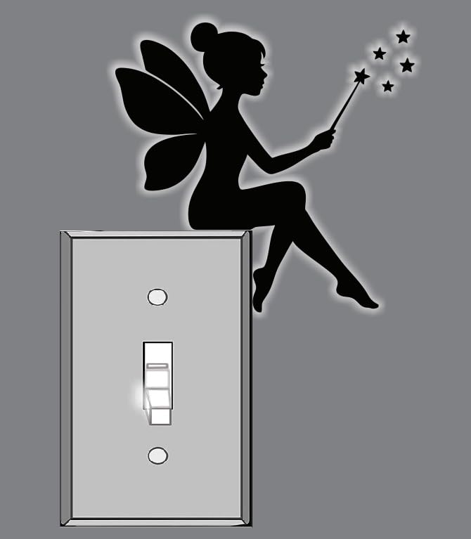CartNest- Tinkerbell Fairy Light Switch Decals – Fun Vinyl Stickers for Cards, Outlets, or Nursery and Bedroom Décor Size 6'