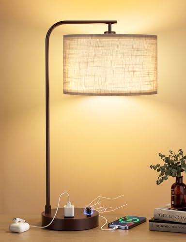 Innqoo Gray Tall Table Lamp with USB Port and Outlet,