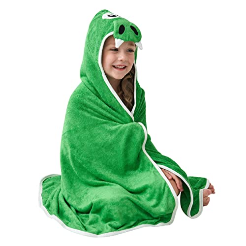 Image of HIPHOP PANDA Hooded Towel - Rayon Made from Bamboo, Bath Towel with Bear Ears for Newborn, Babie, Toddler, Infant - Absorbent Large Baby Towel - Dinosaur, 30 x 40 Inch