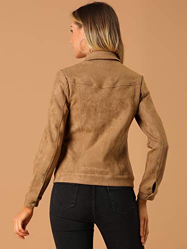 allegra k women39s turn-down collar flap pockets snap button faux suede jacket