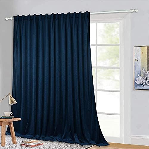 StangH Extra Long Backdrop Curtains Navy Blue Velvet Blackout Curtain Drapes Thermal Energy Efficient Window Drapes for Home Theater Apartment Living Room, Wide 100 x Long 108 inches, 1 Panel