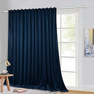 StangH Extra Long Backdrop Curtains Navy Blue Velvet Blackout Curtain Drapes Thermal Energy Efficient Window Drapes for Home Theater Apartment Living Room, Wide 100 x Long 108 inches, 1 Panel