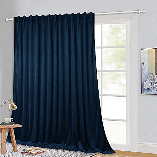 StangH Velvet Curtains Navy Blue - Room Darkening Sliding Door Curtains Theater Thermal Insulated Large Window Drapes for Living Room Dining Hotel Space Partition, W100 x L96, 1 Panel by StangH - Used condition - US$29.43