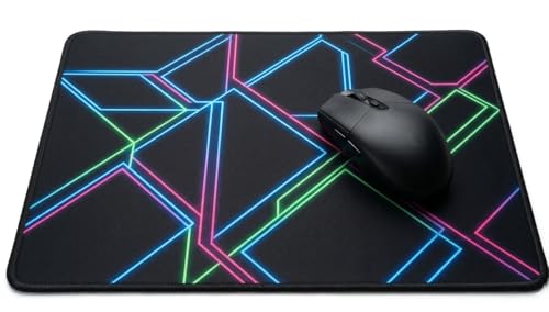 Image of Gaming Mouse Pad with Neon Geometric Design, Smooth Cloth Surface, Anti-Slip Rubber Base, for Official and Gaming