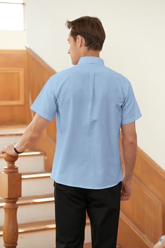 Image of SANGTREE Men & Boy Striped Multicolor Oxford Cotton Shirt,Comfortable Fit,Short Sleeve Collared Shirt