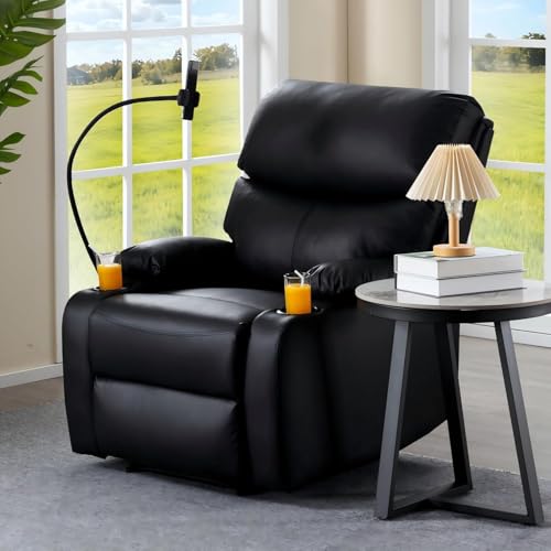 Sillón reclinable piel negro con portavasos miniatura 3