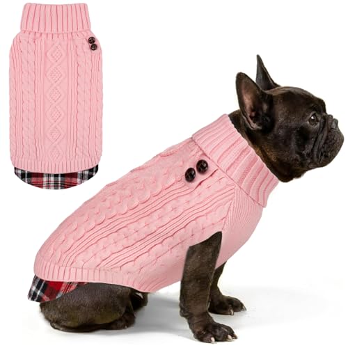 Image of KYEESE Dog Sweater for Small Medium Dogs Turtleneck Thick Knit Pullover | Stretchy Fit, Lightweight & Warm, Cozy Knit Comfort, Classic Plaid Design, Gentle on Sensitive Skin, Winter Daily Wear