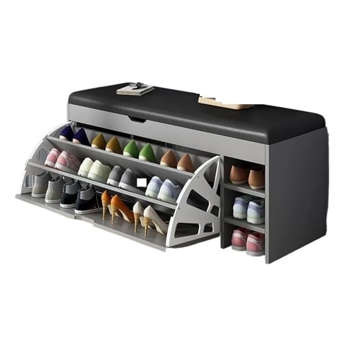 Banco otomano de almacenamiento, zapatero de piel sintética con asiento, elegante taburete de entrada para zapatos y accesorios, diseño que ahorra espacio