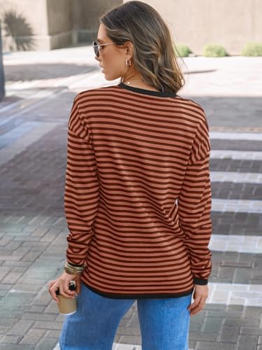 Image of LILLUSORY Womens Striped Soft Knit Pullover Sweater Loose Fit Shirts with Chest Pocket