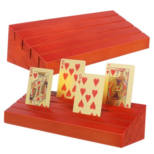 KICHOUSE Elegant Wood Card Holder 2pcs Playing Card Holders Stands Display Vertically Ideal for Game Nights
