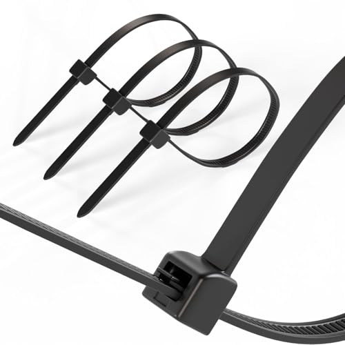ERKO Réutilisable Serre Câbles Noir 4,8 x 200 mm 100 pièces, pour usage multiple, idéal pour la gestion des câbles, le rangement, l'organisation et les projets de bricolage