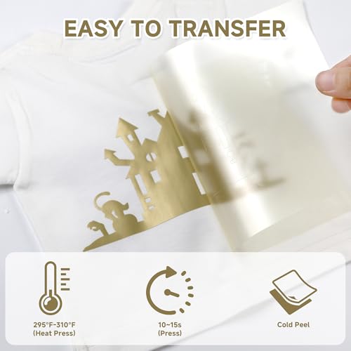 Image of RENLITONG Soil Golden HTV Iron on Vinyl 12 Inch by 10ft Roll Heat Transfer Vinyl for T-Shirt HTV Rolls for All Cutter Machine - Easy to Cut & Weed for Heat Transfer Design