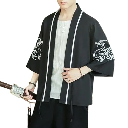 Embroidery Kimono Cardigan Men Japanese Male Summer Beach Kimono Outerwear