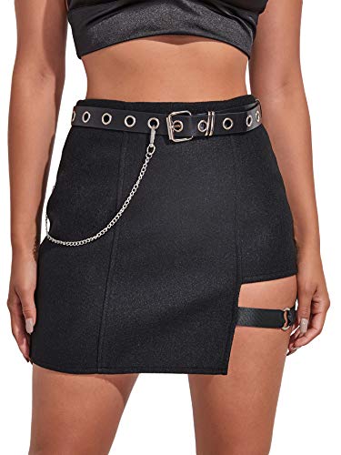 SweatyRocks Women s Cut Out Bodycorn Chain Belted Asymmetrical Hem Mini Skirt Black M