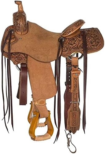 Western Horse Saddle Wade Tree A Fork Ranch Roping Work Handmade Tooled Carved Premium Leather Equestrian Trail Horse Saddle for Horse Riding Size: 10-18 inches Seat, OS72