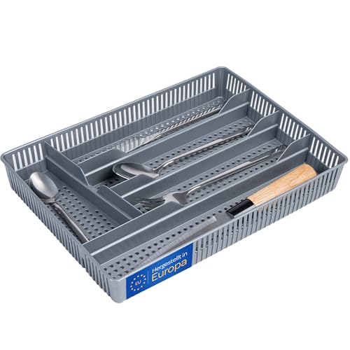 KONZEPT Besteckkasten für Schubladen 31x23x4,5cm Grau - Praktischer Schubladen Organizer Küche, Besteckschublade Einsatz für optimale Küche...