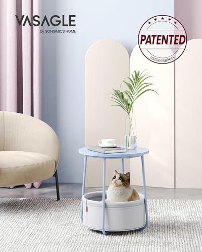 Image of VASAGLE LILEA Collection - Small Round Side End Table, Modern Nightstand with Fabric Basket, Pale Blue and Ice Blue ULET223Q62