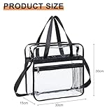 Megcdtr Clear Tote Bag, See Through Crossbody Bag with Zipper and Adjustable Shoulder Strap, PVC Waterproof Tote, Large Transparent Toiletry Lunch Bags for Travel Shopping Work (Black) - Image 2