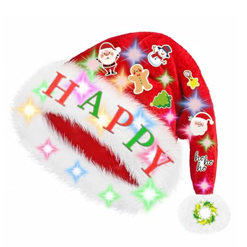 Light Up Santa Hat with DIY Stickers, Light-Up Christmas Hat for Women & Men, Festive Holiday Party & New Year Celebration Costume Accessory, Fun DIY Xmas Decorations, christmas gifts for teens/Adults