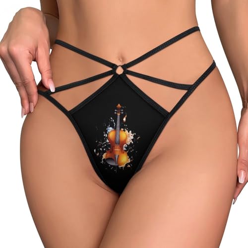 Image of Violin Music Note Mesh Thongs for Women Sexy Seamless G-String Panties Stretch T-Back Low Underwear 3XL