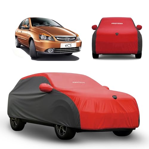 Image of PROTEGO Prime Series India's 1st Anti-Tear Car Cover for Tata Indigo | Heavy-Duty, Custom Fit, All Weather Protection | 100% Waterproof, Windproof & Hail Resistant | 2-Year Warranty | Red + Black