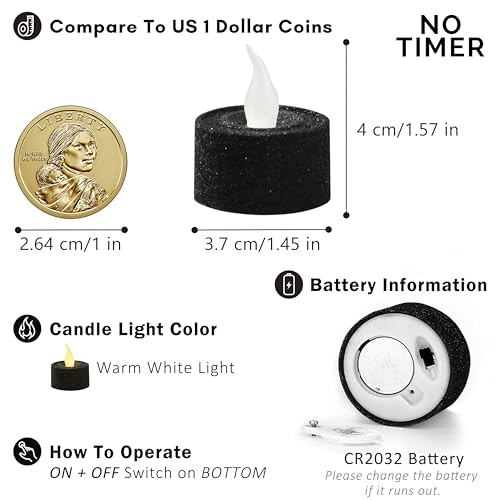 Image of FURORA LIGHTING Black Glitter Flameless Tealights - 1.45 inch W x 1.57 inch H, 12-Pack, Batteries Included