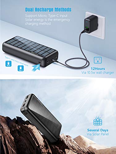 Minrise Portable Charger 30000Mah, Power Bank Solar Charger With 2 Usb Outputs And Usb-C (Input Only), External Battery Pack For Outdoor Activities Compatible With Cellphones Etc #TOP4