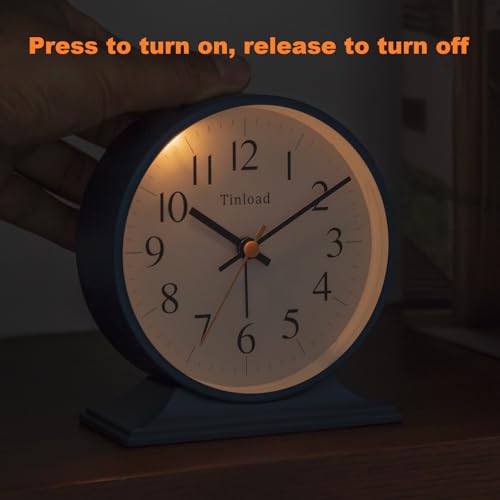 Image of 4.5 inchRetro Analog Alarm Clock,Vintage decor , Super Silent Non Ticking Small Clock with Manual Light, Snooze, Battery Operated, for Bedroom, Living Room, Office,Nightstand, Bedside, Desk ,Table(Blue)