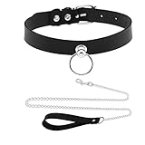 Tosmifairy Sexy Thick Choker Collar+Chain Leash with PU Handle Set Faux Leather Necklace for Men Boys (Black)
