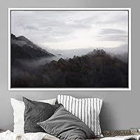 Framed Canvas Wall Art Foggy Mountains Aerial Cool Multicolor Nature Photography Realism Relax/Calm Rustic Wilderness - 16x24 inches