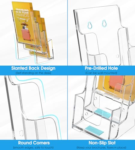 image for KTRIO 3 Tier Acrylic Brochure Holder 4x9 Inches 2 Pack, Clear Trifold 