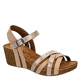 Bjorndal Lily - Women's Strappy Open Toe Gladiator Cork Low Wedge Sandals Beige, Size 8.0 Medium Width