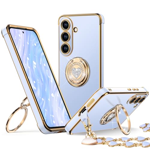 Image of XYZ for Galaxy S26 Plus Case with Stand, for Samsung Galaxy S26 Plus Case with Double Ring Kickstand, Women Girls Cute Love-Heart Bling Luxury Protective Phone Case for Samsung S26 Plus, Blue