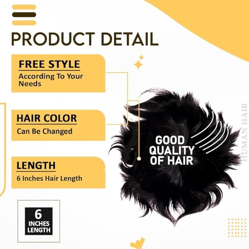 Image of Kabello MONOFILAMENT Human Hair Patch Toupee for Men Natural Human Hair, Fine Hair Wig Replacement System Easy Fit with Tape, Glue or Clips Mono Base (Natural Black) (8X5)