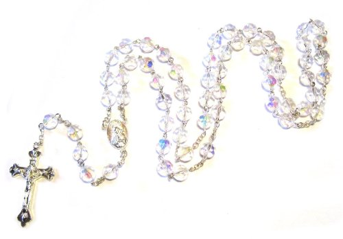 Silver Plated Necklace Rosary Crystal CLEAR Glass Beads & Jesus Crucifix and Jerusalem Cross by Accessory2