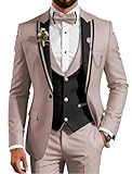 SHUZHXLZANGY Men Prom Tuxedo Suits for Men Fashion Slim Fit Dress Suits Beige Pink and Black XXL