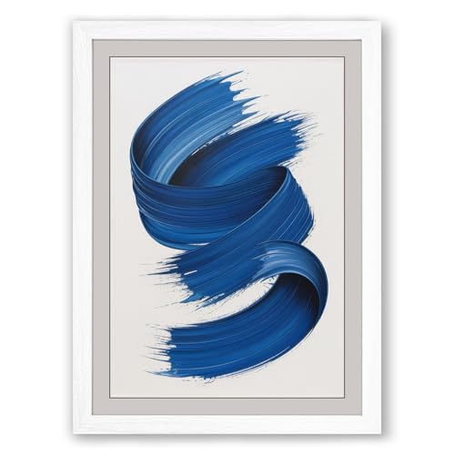 Image of Blue Spirals Abstract Framed Wall Art Print A2 (59.4×42cm) White, Wall Decor for Living Room, Bedroom, Office & Home, Ready to Hang, Art Gift