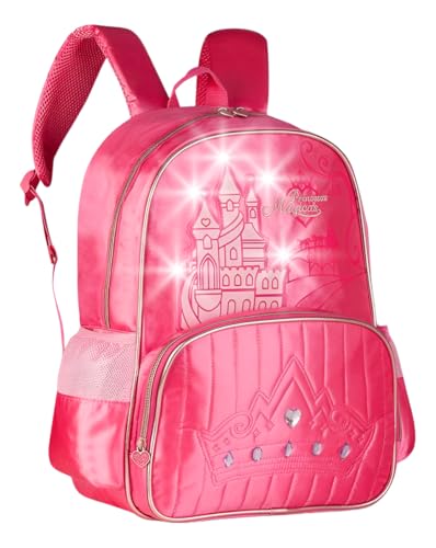 Wellmix Mochila Infantil Interativa, Rosa, Poliéster, Médio, com Luzes e Princesas Mágicas, Moderno, 8 Compartimentos, para Escola, 35x12x39 cm, Adolescente, Rebecca Bonbon