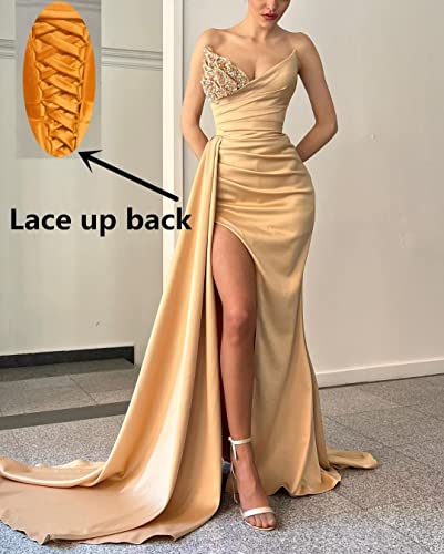 Beaded Prom Dresses 2025 Strapless Mermaid Sequin Long Satin Formal Dresses Evening Gowns Bridesmaid Dresses with Slit - Image 5