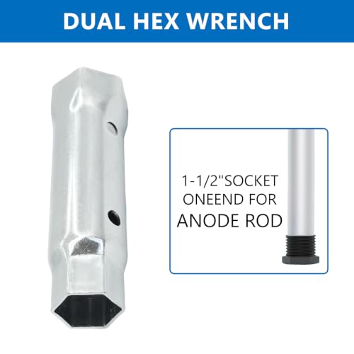 Image of RV Water Heater Element Wrench Socket, Hex Socket for Residential RV Camper | 1-1 /16 in x 1-1 /2 in x 6 in Dual Hex Wrench Removal Tool for Anode Rod, for Residential RV Camper Travel Trailer Motorhome