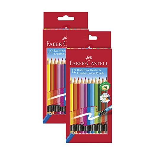 Faber-Castell Radierbare Buntstifte mit Gummitip, 12er Kartonetui (2 Packungen)