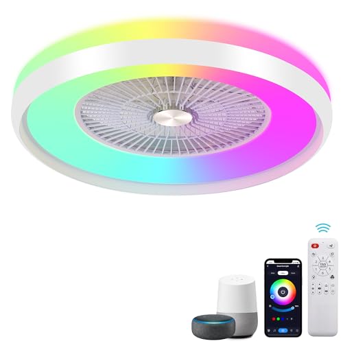 KAMLAM 24" Bladeless Ceiling Fan with Light, Low Profile Ceiling