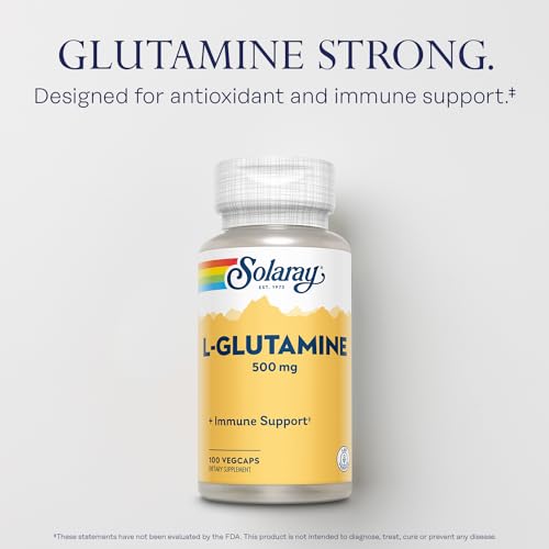 Image of SOLARAY L Glutamine Capsules 500 mg - L-Glutamine Nutritional Supplement for Men & Women, Free Form Amino Acid, Immune Support Supplement - 100 Veg Caps