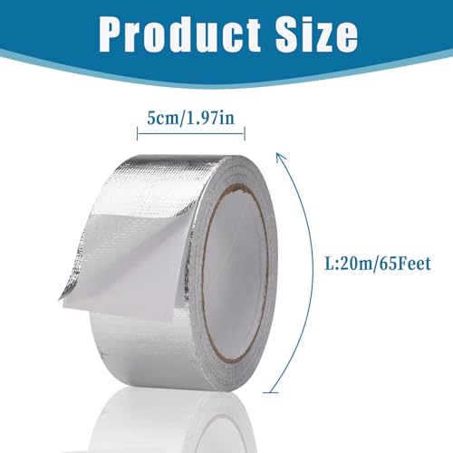 Image of Aluminum Foil Tape with Adhesive Backing for Ductwork High Temperature Resistant Silver Tape for HVAC Ducts and Pipe Systems Repairing (1 Roll)