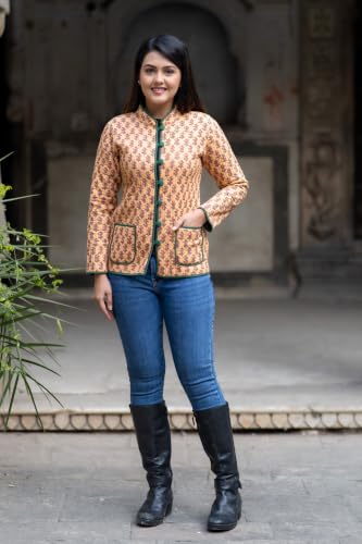 Image of Reversible Jacket for Women | Double Sided Quilted Jacket | Reversible Winter Jacket for Women | Stylish Ethnic Printed Jacket | Warm & Comfortable Casual Outerwear